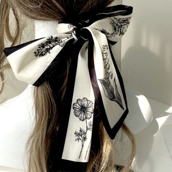 XMAS SALE Beige Satin Floral Accent Scarf - Picture 3 of 5